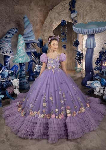 Mauuwy Ruffles Flower Girl's Dress Embroidered Pageant Dresses for Kids Layered Tulle First Communion Gowns for Children4