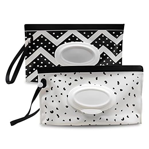 Fnydvis Baby Wipe Dispenser,Refillable Wipes Holder,Baby Wipes Container,Portable Wipes Dispenser Travel,Reusable Travel Wet Wipe Pouch (2PACK)