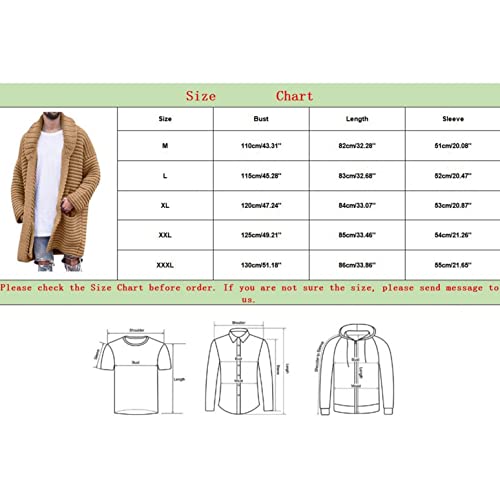 Men's Long Shawl Collar Cardigan Sweaters Open Front Cable Knit Cardigans Loose Fashion Cardigan Sweater With Pockets(Khaki,3X-Large) #TOP5