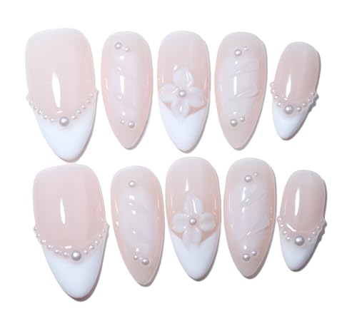 10 Medium Almond Handmade Press On Nails | Light Nude