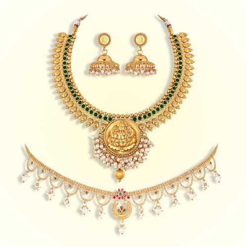 Image of Peora Gold Plated Bridal Jewellery Set with Kamarband Gift for Women Indian Traditional Ethnic Wedding