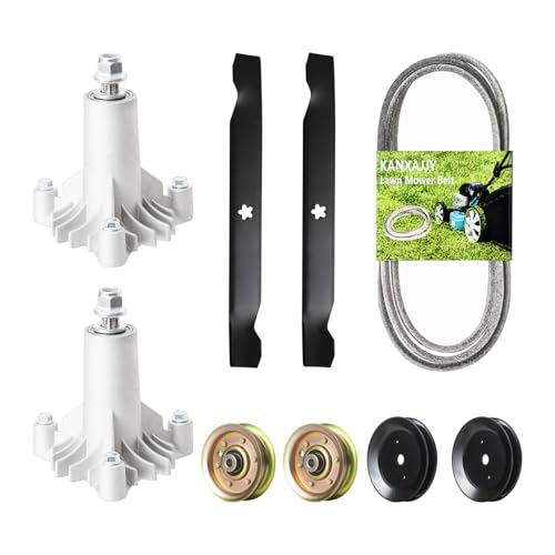42Inch Deck Rebuild Kit with 2xSpindle for 130794 + 2xPulley for 153535 + 2xIdler for 173438 173437 + 2xBlade for 127843 + 1xBelt for 144959 - for Craftsman LT1000 LT2000 Tractor HU Poulan Pro Mower