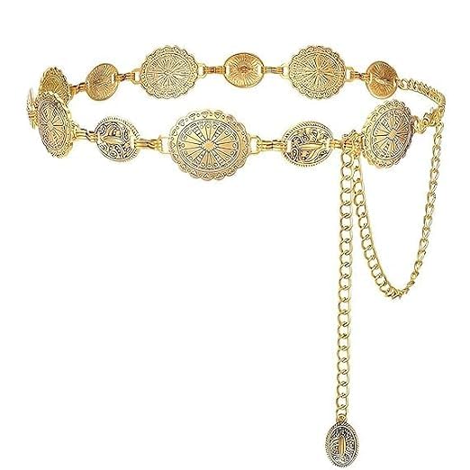 Metal Concho Adjustable Western Style Waist Chain Belt for Women For Dresses, Jeans-image-35