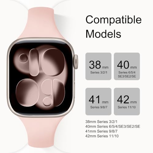 Image of Lerobo 6 Pack Silicone Slim Bands Compatible for Apple Watch Band for Women 40mm 42mm 41mm 38mm, Brethable Sport Slim Strap Thin Replacement Wristband for iWatch Series 11 /10 /9 /8 /7 /6 /5 /4 /SE /3 /2 /1
