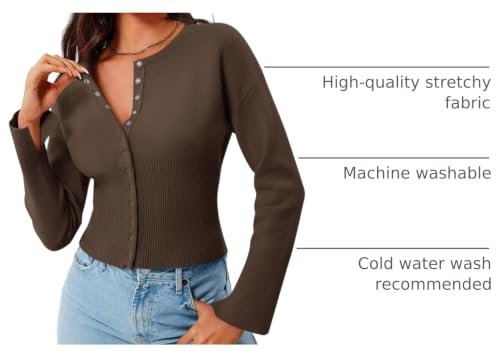 Image of Saodimallsu Womens Cropped Sweaters Cardigan | Button Down,Long Sleeve,V Neck,Ribbed Knit,Slim Fit ,Pullover Crop Tops