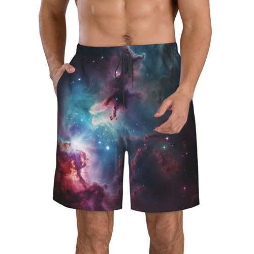 Men's Swim Trunks Quick Dry Bathing Suits Space Nebula with Cluster Beach Board Shorts Swimwear with Pockets