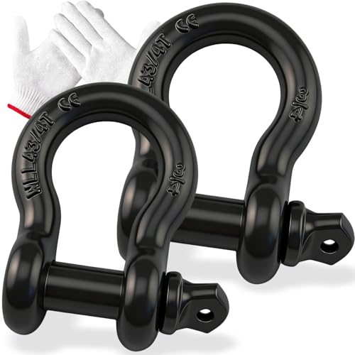 Pack of 2 Black Powder Coated Heaveduty Trailer Shackles 3/4 Bow Shackle Rugged Steel Forged 4.74 Ton D Ring Anchor 28.5 Ton (57,000 lbs) Max Break Strength Off Road Shackles