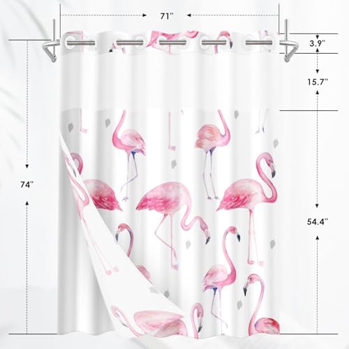Culudea NCM24040905-DLBYL-7174 No Hook Pink Flamingos Shower Curtain With Snap In Liner Grey Polka Dots Tropical Bath Curtain Bathroom Set thumb #1
