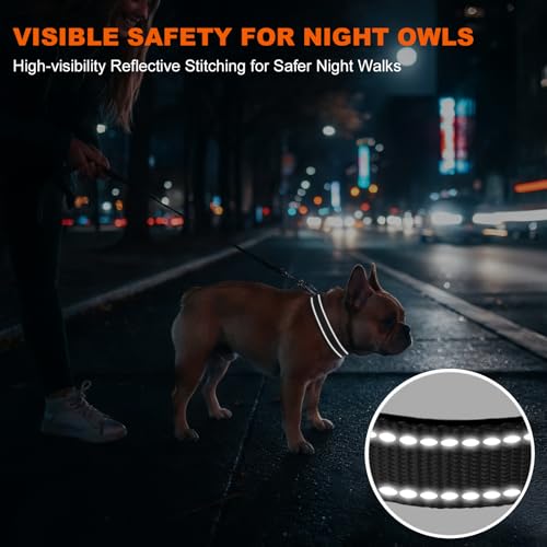 Image of Taglory Reflective Small Dog Collar, Comfortable for Safe Night Walks,Black