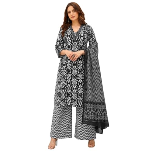 Image of J AND P J&P Women's Printed Rayon Kurta Set with Pant & Chanderi Dupatta