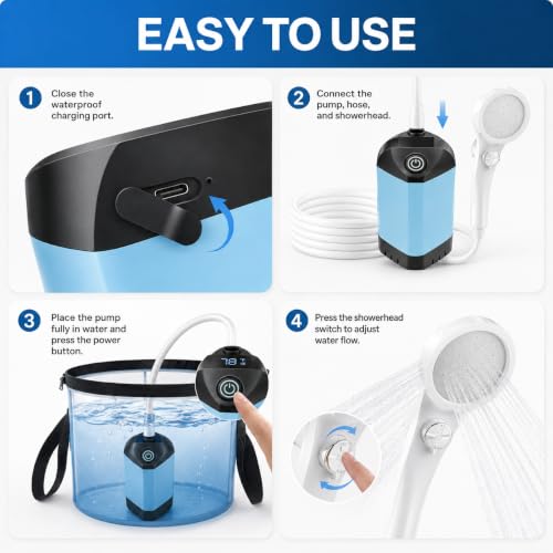 Ducha portátil para camping, ducha recargable con pantalla LED miniatura 6