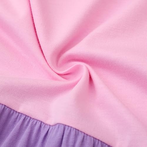 Image of Girl Long Sleeve Dress Ruffle Rainbow Color Block Cotton Casual Tiered Pleated Twirly Dress