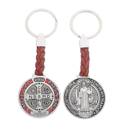 FRCOLOR Llavero Cruz de Aleación 2 Unidades (rojo y Negro) Colgante para Llaves y Accesorios de Bolso, Decoración Cristiana para Bautismo y Comunión, Adorno Ligero y Resistente