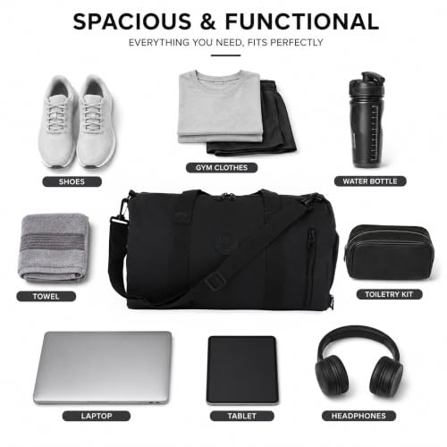 Image of Storite Travel Duffel Bag for Women & Men, Water-Resistant Nylon Weekender Bag with Adjustable Shoulder Strap, Lightweight Overnight Luggage Bag for Travel, Sports & Daily Use (Black Front Zip)