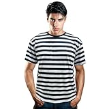 Men and Women's Striped T-Shirts Short Sleeved Shirts Classic Fit Casual Pullover (US, Alpha, Large, Regular, Regular, Black and White Stripes)