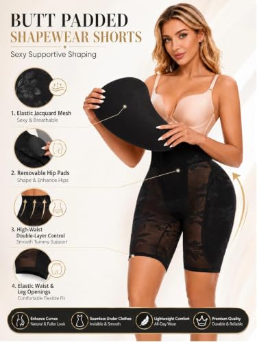 Clevvets Hip Enhancer Shapewear for Women Hip Dip Pads Bodyshaper Control Knickers Slimming Boyshorts Black — view 4
