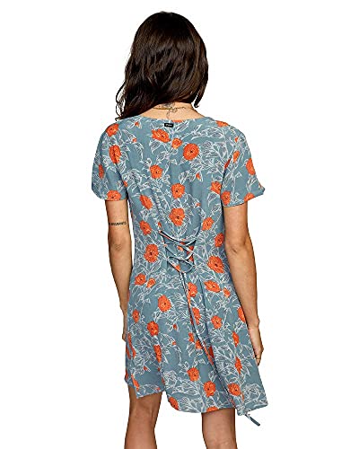 Rvca Women's Woven Short Sleeve, Avery Dress/Stormy Blue, Medium #TOP4