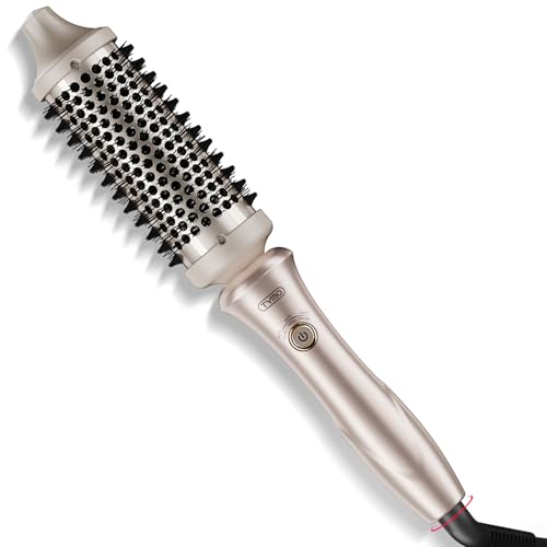 TYMO Thermal Brush Heated Round Brush – StylePro Blowout Brush with Flexi-Fit Tech for Hair Straightening, Curling Brush Styler Tools, Straightener and Curler 2 in 1, Dual Voltage, Quick & Easy, Gold