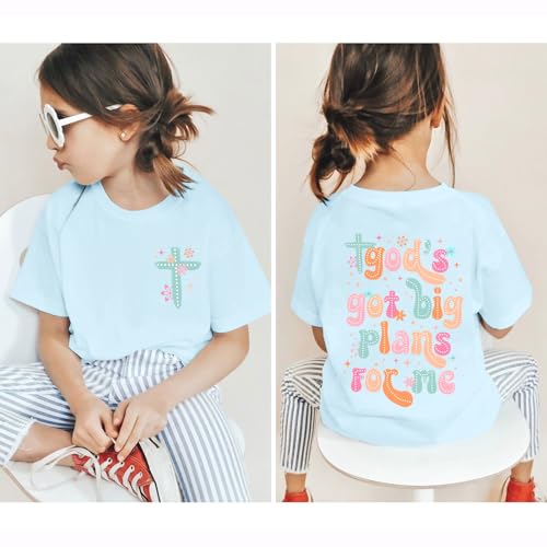 Image of Christian Shirts for Girls Bible Verse God Shirt Kids Graphic Tees Cute Cross Outfits Floral Print Summer Top