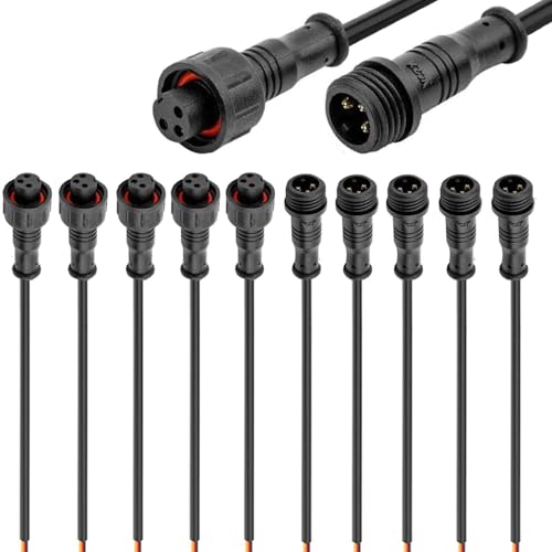 VISSQH 3 Pines Conectores Impermeables Cable de extensión Enchufe Macho y Hembra 3 Pines IP67 Conector Electrico Impermeable con Cable de extensión de 22 AWG 20 cm ara Tiras de Luces LED(5 Pares)