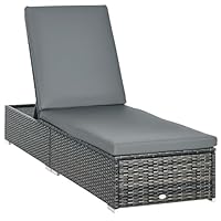 Outsunny PE Rattan Sun Lounger, Five-level Adjustable Recliner Bed Chair with Soft Padded Cushion for Patio, Garden, Mixed Grey