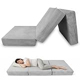 POKAR Materasso Pieghevole 140x195 cm Spessore 15 cm | Velluto a Coste Corduroy | Materasso per Ospiti e Campeggio | Pieghevole in 3 parti | Certificato OEKO-TEX | Prodotto nell