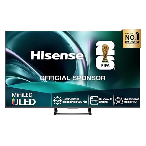Hisense TV 50' Mini-LED 144Hz 4K 2025 50U72Q, Smart TV VIDAA U8, Dolby Vision IQ, HDR 10+ Adaptive, 144Hz Game Mode PRO, Dolby Atmos 2.1 con Subwoofer, Alexa Built-in, VIDAA Voice, lativù 4K, 50''