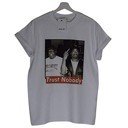 Actual Fact Biggie Tupac Trust Nobody Cuello Redondo Rap Hip Hop Blanco Camiseta (Small-Xxlarge) - Blanco, XL