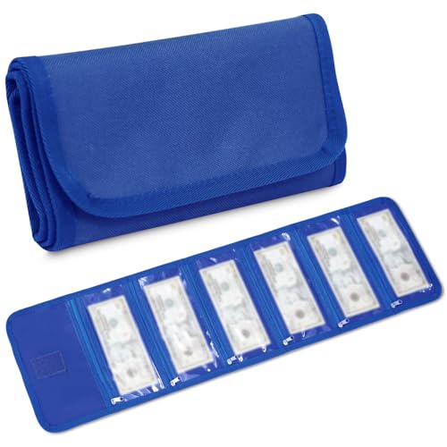 Image of Money Wallet, Money Organizer for Cash with 6 Zippered Pocket Multipack Money Pouch, Cash Bill Organizer, Envelope Wallet Money Bag Small Travel Money Holder for Budgeting, Receipt and Tips (Blue)