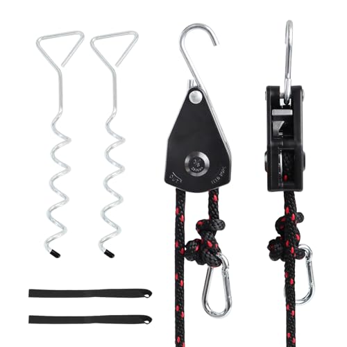 scottchen PRO RV Awning Tie Down Kit with 3/8 Rope Ratchet(Random Rope Color) Awning Tie-Downs for rv Awning Hold Down Strap-1 Pair
