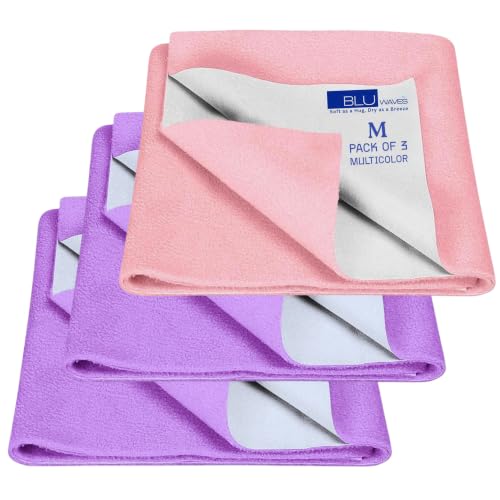 Image of Quick Drysheet for Baby - Waterproof & Extra Absorbent (Medium Pack of 3) | Instadry Bed Protector Sheets | Washable Reusable Mattress Protector for New Born Babies Toddler Kids Children - Multicolor
