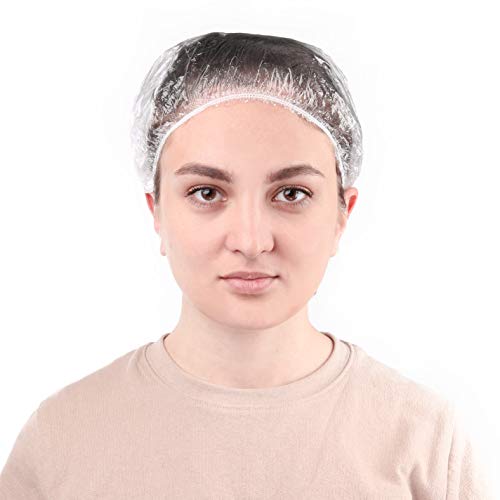 MU 100Pcs Disposable Shower Cap Plastic Waterproof Clear Bath Cap for Women Spa,Home Use,Hotel and Hair Salon