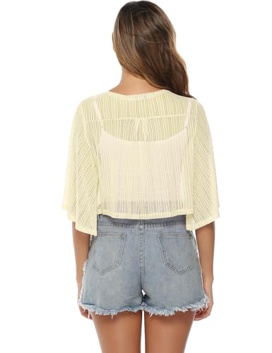 Image of iClosam Women Tie Front Chiffon Shrug Short Sleeve Cropped Sheer Bolero Shrug Cardigan