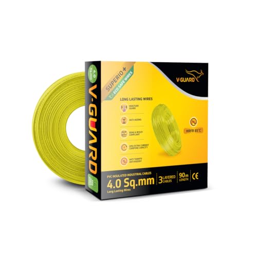 Image of V Guard Superio+ Eco Safe Triple Layered HRFR PVC Wiring Cables (Yellow, 4 Sqmm)
