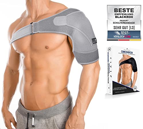 BLACKROX OMONROX - Vendaje deportivo para hombre y mujer por ambos lados, compresión para brazo izquierdo/derecho, vendaje para hombro, apoyo para hombro, talla única, color gris Cover