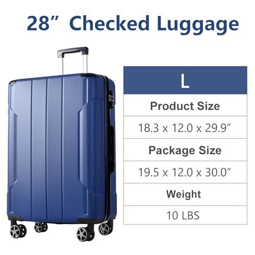 28 Inch Luggage, Expandable Hardshell ABS Suitcase with Spinner Wheels, Lightweight Checked Luggage with TSA Lock for Men Women (Blue, 28 Inch)2