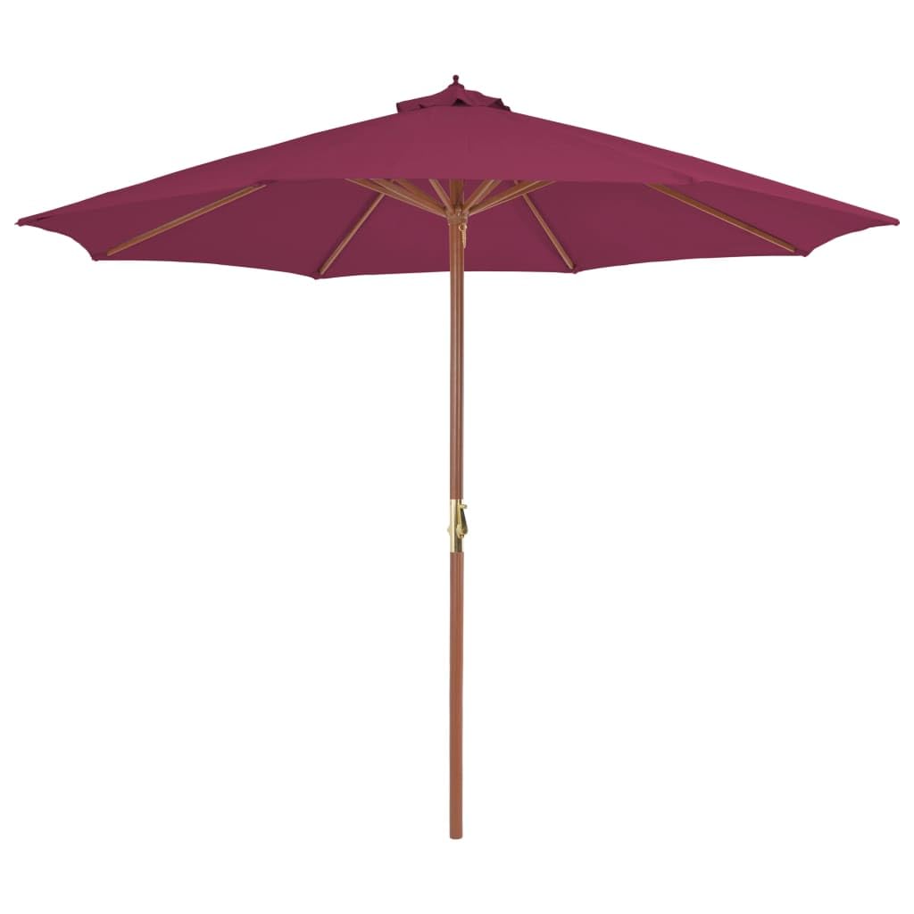 Parasol en bois 300 cm rouge bordeaux avec manivelle pour jardin et grand balcon