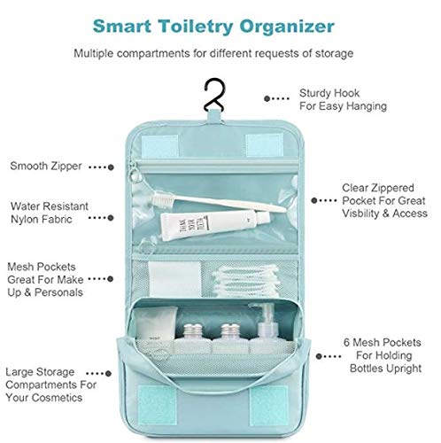 Image of Handcuffs Polyester Toiletry Kit Bag | Makeup | Pouch | Travel | Cosmetic | Storage | Organizer | Hanging | Grooming | Professional | Make Up | Artist | Case (Sky Blue, 9.5 Cm, 24 X 20 X 9.5 Cm)