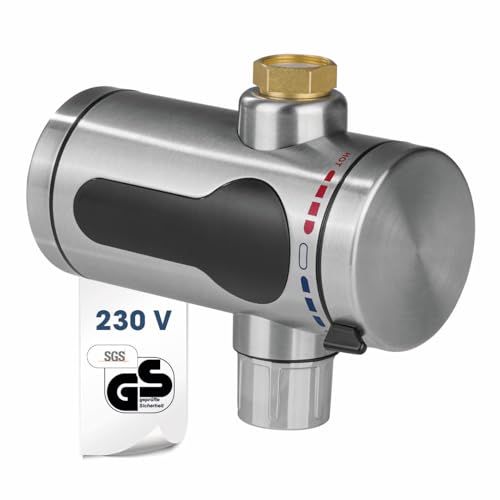 MAXXMEE elektrischer Edelstahl Durchlauferhitzer kompakt | sofort warmes Wasser im Außenbereich | Wasserhahn für...