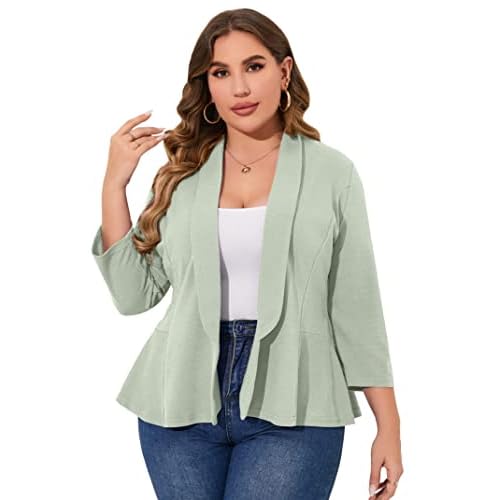 KOJOOIN Women Plus Size Casual Blazer Open Front Long Sleeve Work Office Cardigan Jackets, 3X-Large, Blue
