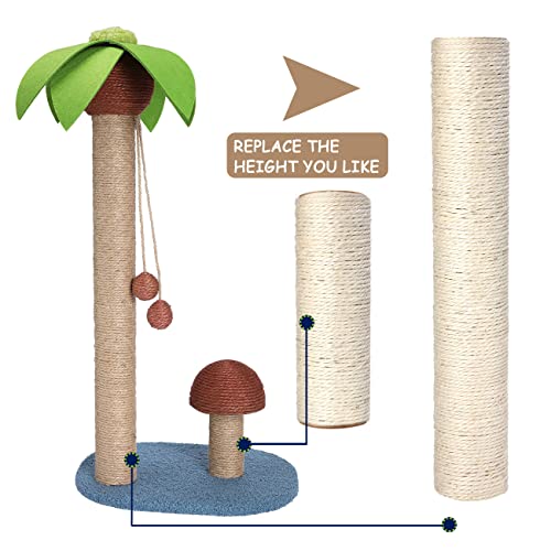 PowerKing Natural Sisal Replacement Scratching Post, 4 Pieces M8 Cat Scratch Post Refill Pole Parts for Refurbishment, White, Include Screws,15.74\'\'+15.74\'\'+7.87\'\'+7.87\'\'