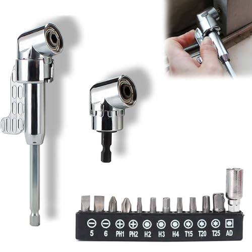 2 Pezzi Cacciavite Angolare (Lungo + Corto), 2026 Attacco Angolare per Avvitatore a Batteria con Punta Multi-Funzione Bend Screwdriver, Punta Angolare per Garage lavoratori Edili