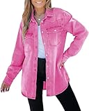 luvamia Long Denim Jacket for Women Lightweight Trendy Jean Button Down Shirts Jackets Oversized Shackets with Pockets Jeans Jacket for Women Fashion Summer Jackets for Women Carnation Pink Size Large