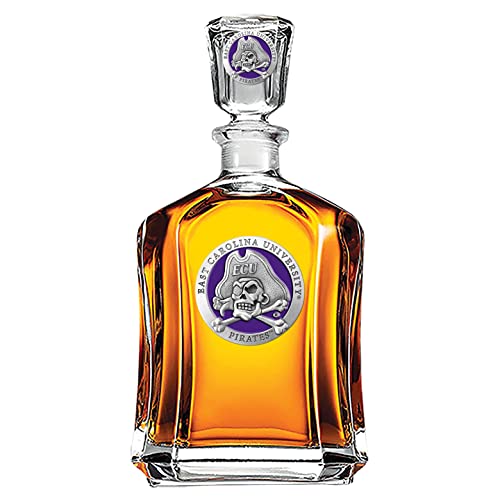 Image of Heritage Pewter East Carolina Pirates Capitol Decanter | 24 OZ Whiskey Decanter for Liquor with Airtight Stopper | Expertly Crafted Pewter Glass