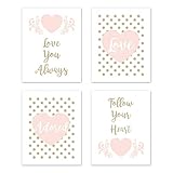 Sweet Jojo Designs Blush Pink, Gold and White Polka Dot Heart Wall Art Prints Room Decor for Baby, Nursery, and Kids for Amelia Collection - Set of 4 - Love You Always, Follow Your Heart