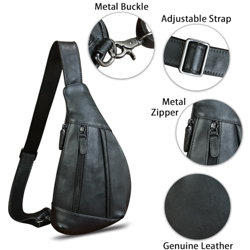 Image of Genuine Leather Sling Bag for Men and Women Vintage Real Leather Crossbody Chest Bags Backpack Purse for Travel Hiking