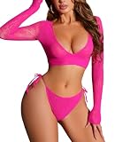 Sesiwadbe Woman Lingerie Set Sexy 2 Piece Pajamas Mesh Babydoll Chemise (RoseRed,M)
