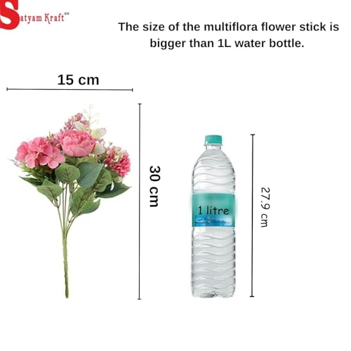 Image of SATYAM KRAFT 1 Pcs Artificial Multiflora Flower Roses Fake Sticks Bunch Decorative Items for Home Decor, Bouquets, Bedroom, Living Room, Wedding, Festive Decor (Without Vase)