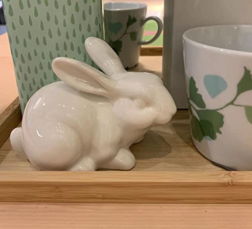 Qiaoidea Set Of 2 Porcelain Bunny Rabbit Statue Figurine Easter Spring Decoration Vintage Rustic White Bunny Figurines For Easter Dining Table Centerpiece Tiered Tray Bowl Shelf Ornament #TOP4