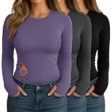 Evervibe 3 Pack Women's Plus Size Thermal Shirts Fleece Lined Long Sleeve Crew Neck Tops Slim Fit Shirts with Thumb Holes(Purple, Dark Gray, Black,4X-Large)